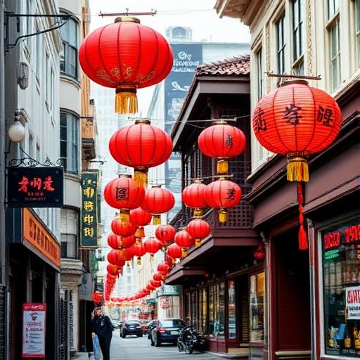 San Francisco Chinatown street with red lanterns
